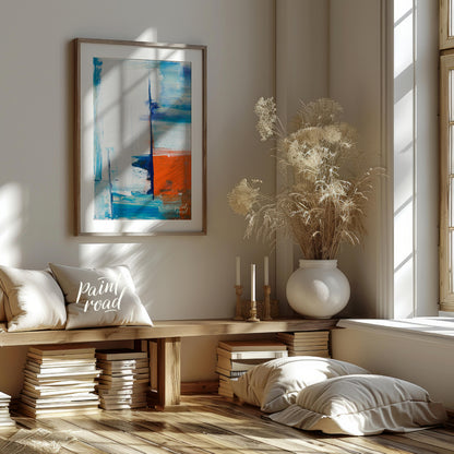 This abstract painting features a dynamic interplay of color and texture, evoking a sense of a dist… for living room