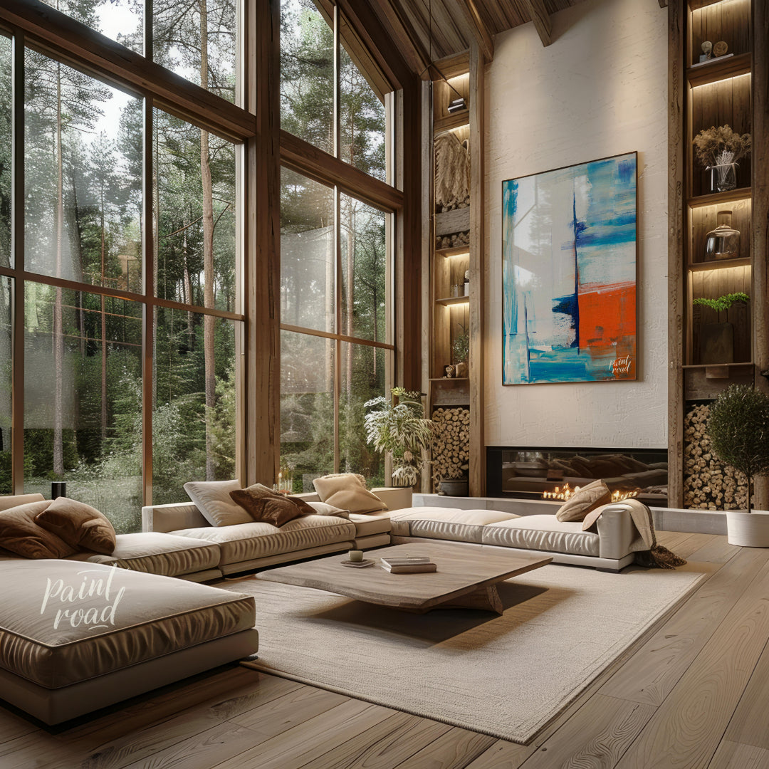 This abstract painting features a dynamic interplay of color and texture, evoking a sense of a dist… for living room