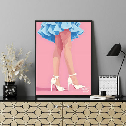 This stylized digital illustration features the lower portion of a figure, showcasing a vibrant azu… for office