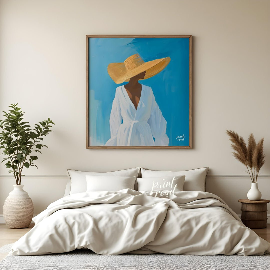 This evocative artwork features a person in profile, their face mostly obscured by a dramatically w… for bedroom