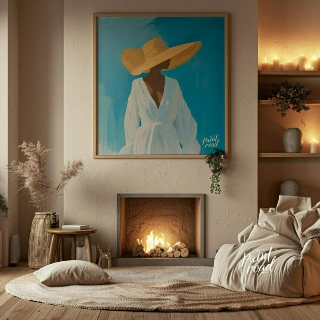 This evocative artwork features a person in profile, their face mostly obscured by a dramatically w… for living room