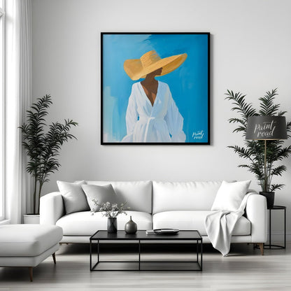 This evocative artwork features a person in profile, their face mostly obscured by a dramatically w… for living room