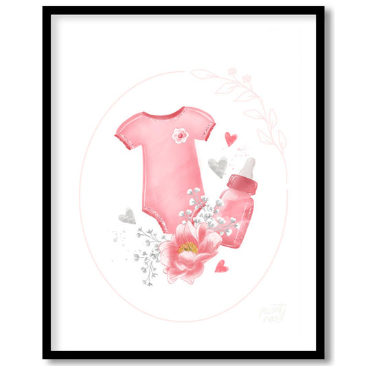 This delicate and sweet illustration captures the essence of welcoming a baby girl. The central ele… for abode