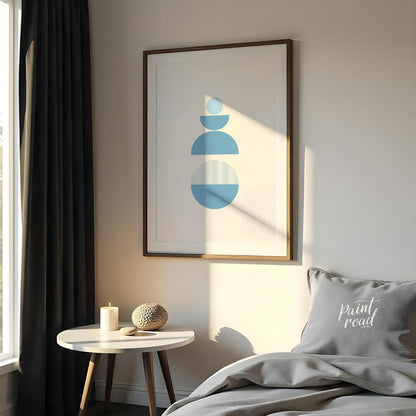 Balanced Calm is a minimalist poster featuring geometric forms in cool blue tones, designed to evok… for bedroom
