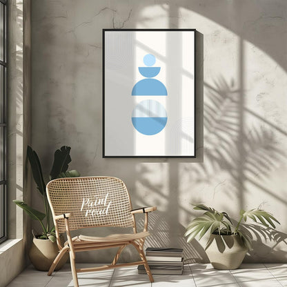 Balanced Calm is a minimalist poster featuring geometric forms in cool blue tones, designed to evok… for other