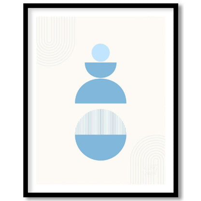 Balanced Calm is a minimalist poster featuring geometric forms in cool blue tones, designed to evok… for space