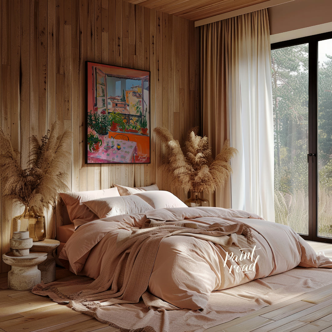 This vibrant art captures a sun-drenched scene overlooking the rooftops of Nice, France. A vibrant … for bedroom