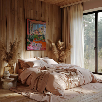 This vibrant art captures a sun-drenched scene overlooking the rooftops of Nice, France. A vibrant … for bedroom