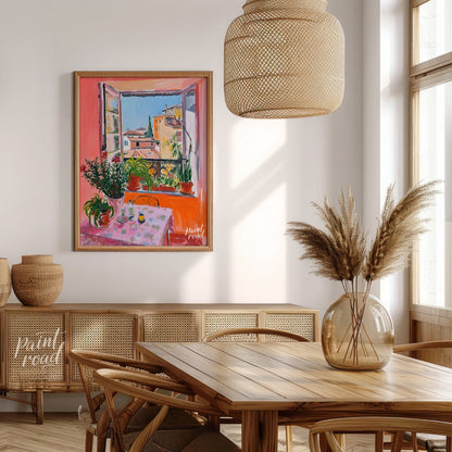 This vibrant art captures a sun-drenched scene overlooking the rooftops of Nice, France. A vibrant … for dining room