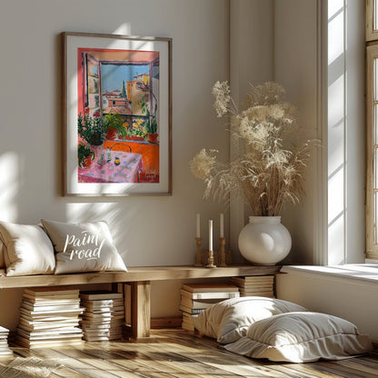 This vibrant art captures a sun-drenched scene overlooking the rooftops of Nice, France. A vibrant … for living room
