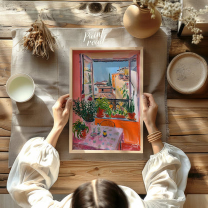 This vibrant art captures a sun-drenched scene overlooking the rooftops of Nice, France. A vibrant … for other
