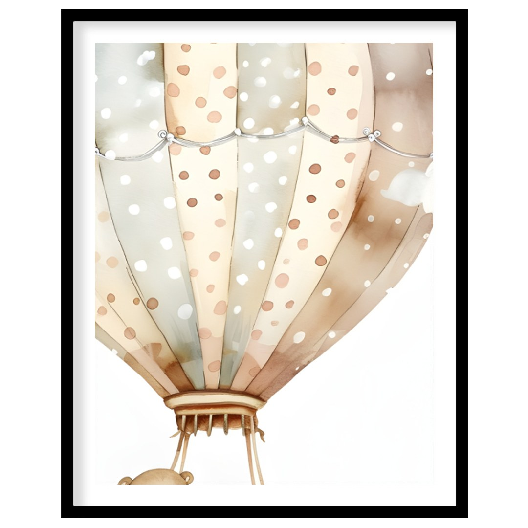 This charming poster features a whimsical hot air balloon gently ascending through a sky dotted wit… for sweet home