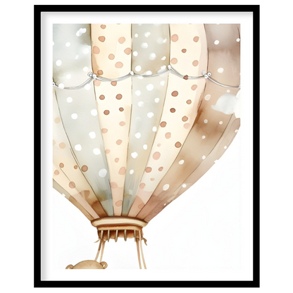 This charming poster features a whimsical hot air balloon gently ascending through a sky dotted wit… for sweet home