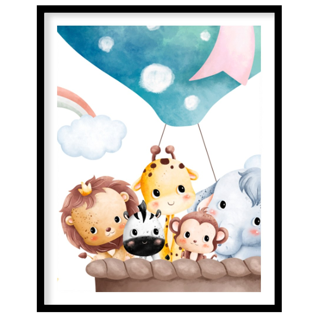 This cheerful and imaginative illustration features a group of adorable safari animals—lion, elepha… for place