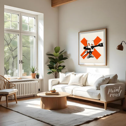 This powerful art print features Banksy’s iconic “Bad Meaning Good” stencil, showcasing an intricat… for living room