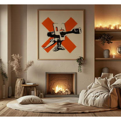 This powerful art print features Banksy’s iconic “Bad Meaning Good” stencil, showcasing an intricat… for living room