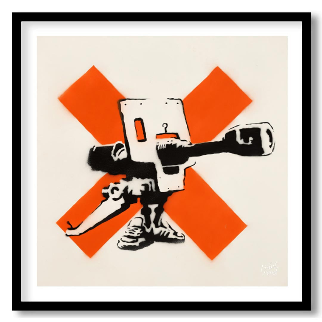 This powerful art print features Banksy’s iconic “Bad Meaning Good” stencil, showcasing an intricat… for room