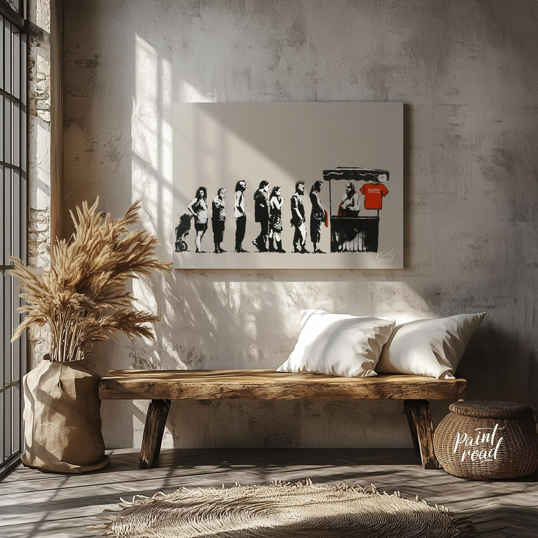 This satirical and socially charged art print features Banksy’s “Destroy Capitalism” stencil, depic… for entryway