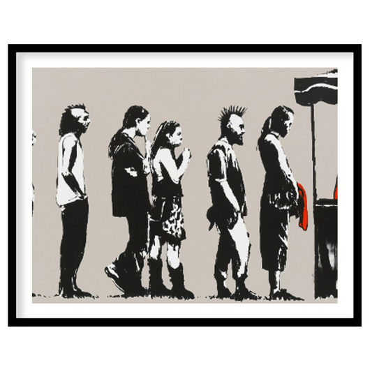 This satirical and socially charged art print features Banksy’s “Destroy Capitalism” stencil, depic… for house