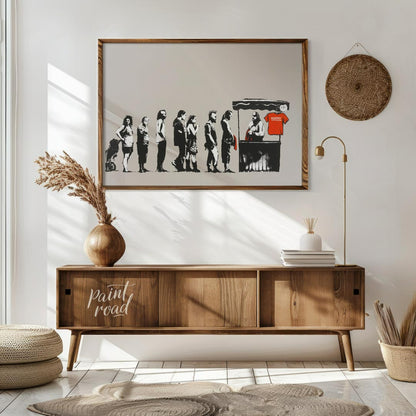 This satirical and socially charged art print features Banksy’s “Destroy Capitalism” stencil, depic… for living room