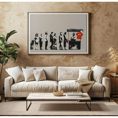 This satirical and socially charged art print features Banksy’s “Destroy Capitalism” stencil, depic… for living room