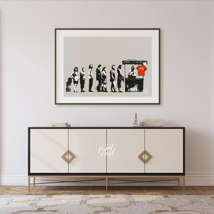 This satirical and socially charged art print features Banksy’s “Destroy Capitalism” stencil, depic… for living room