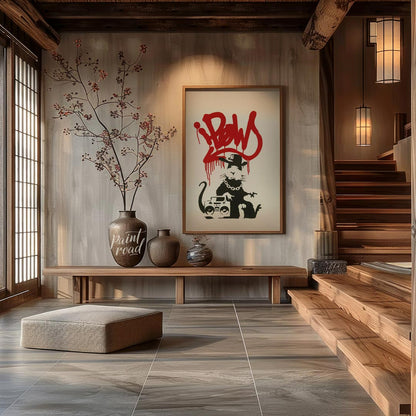 This iconic art print features Banksy’s “Gangsta Rat” stencil, depicting a cool and rebellious rat … for entryway