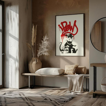 This iconic art print features Banksy’s “Gangsta Rat” stencil, depicting a cool and rebellious rat … for entryway