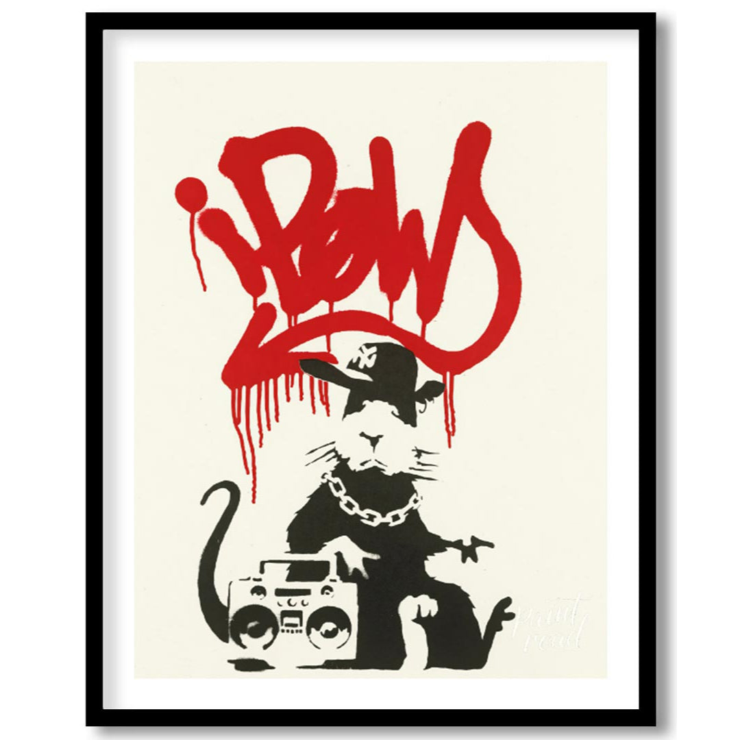 This iconic art print features Banksy’s “Gangsta Rat” stencil, depicting a cool and rebellious rat … for sweet home