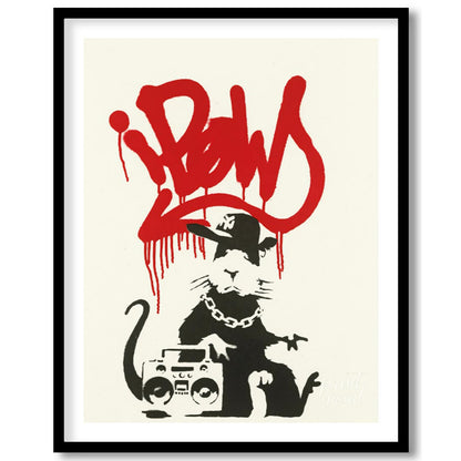 This iconic art print features Banksy’s “Gangsta Rat” stencil, depicting a cool and rebellious rat … for sweet home