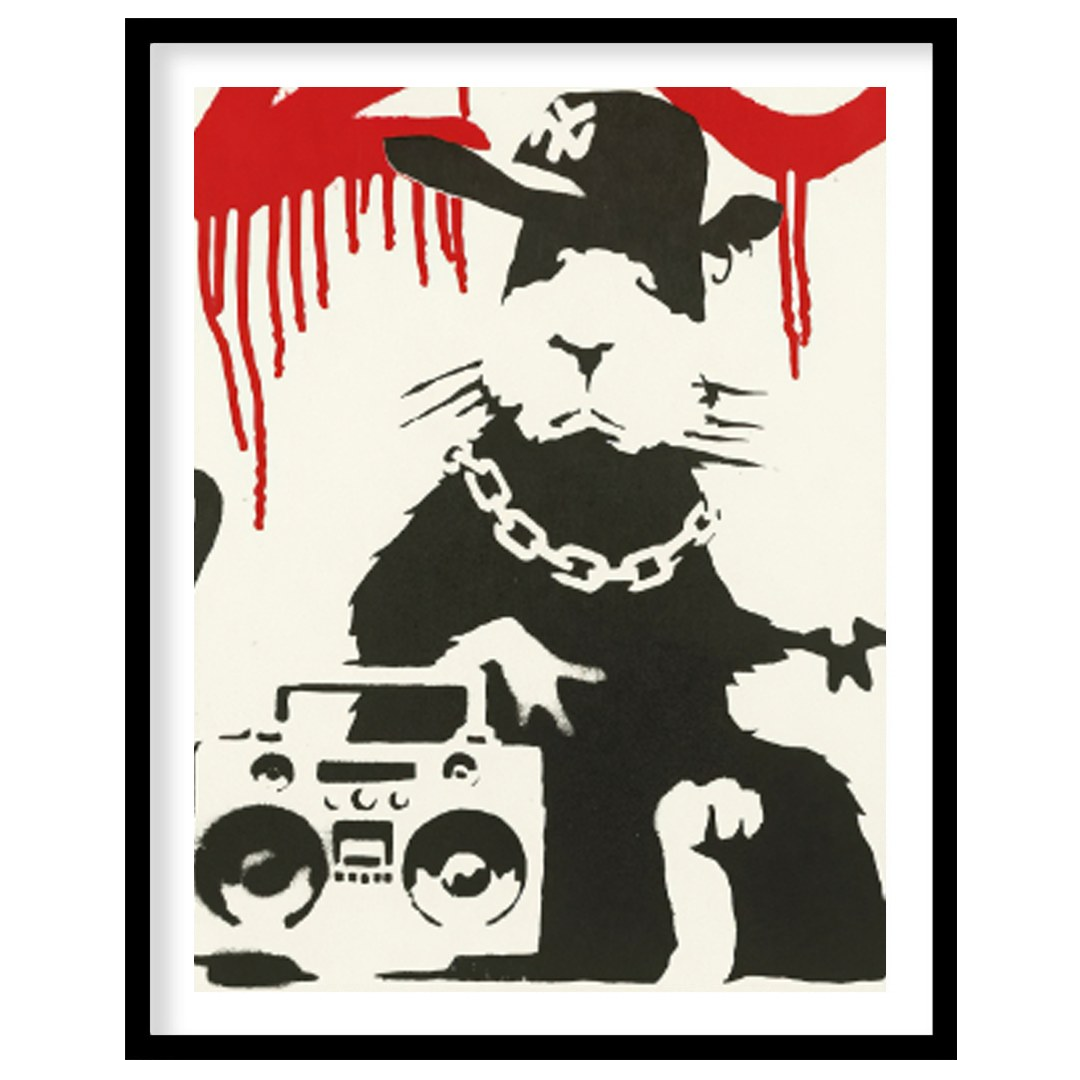 This iconic art print features Banksy’s “Gangsta Rat” stencil, depicting a cool and rebellious rat … for sweet home