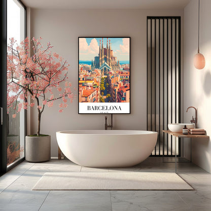 Experience the vibrant energy of Barcelona with this stunning portrayal of the iconic Sagrada for Bathroom