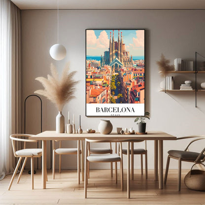 Experience the vibrant energy of Barcelona with this stunning portrayal of the iconic Sagrada for Dining