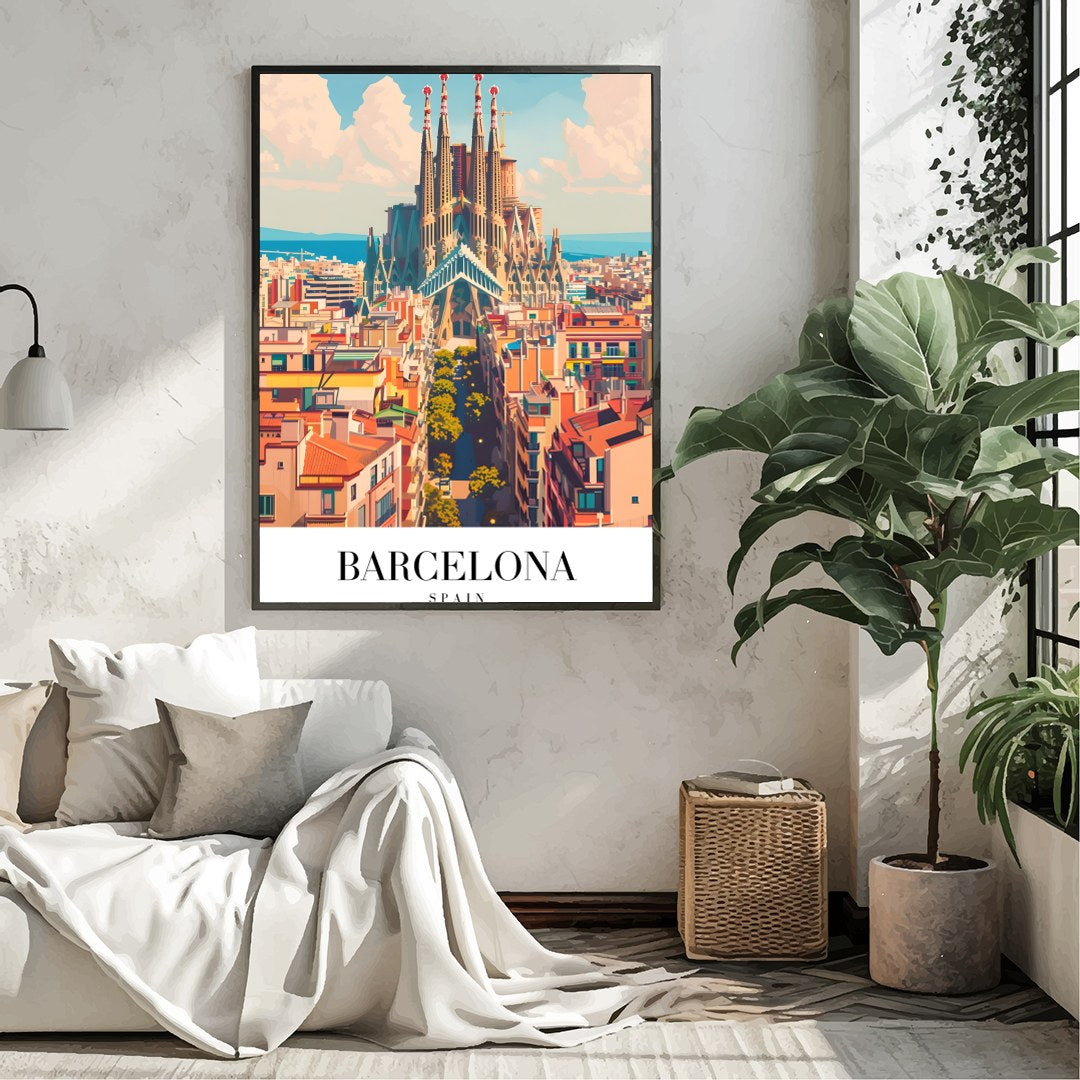 Experience the vibrant energy of Barcelona with this stunning portrayal of the iconic Sagrada for Living Room