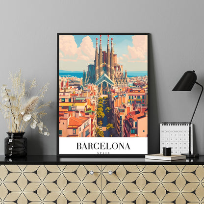 Experience the vibrant energy of Barcelona with this stunning portrayal of the iconic Sagrada for Shelf
