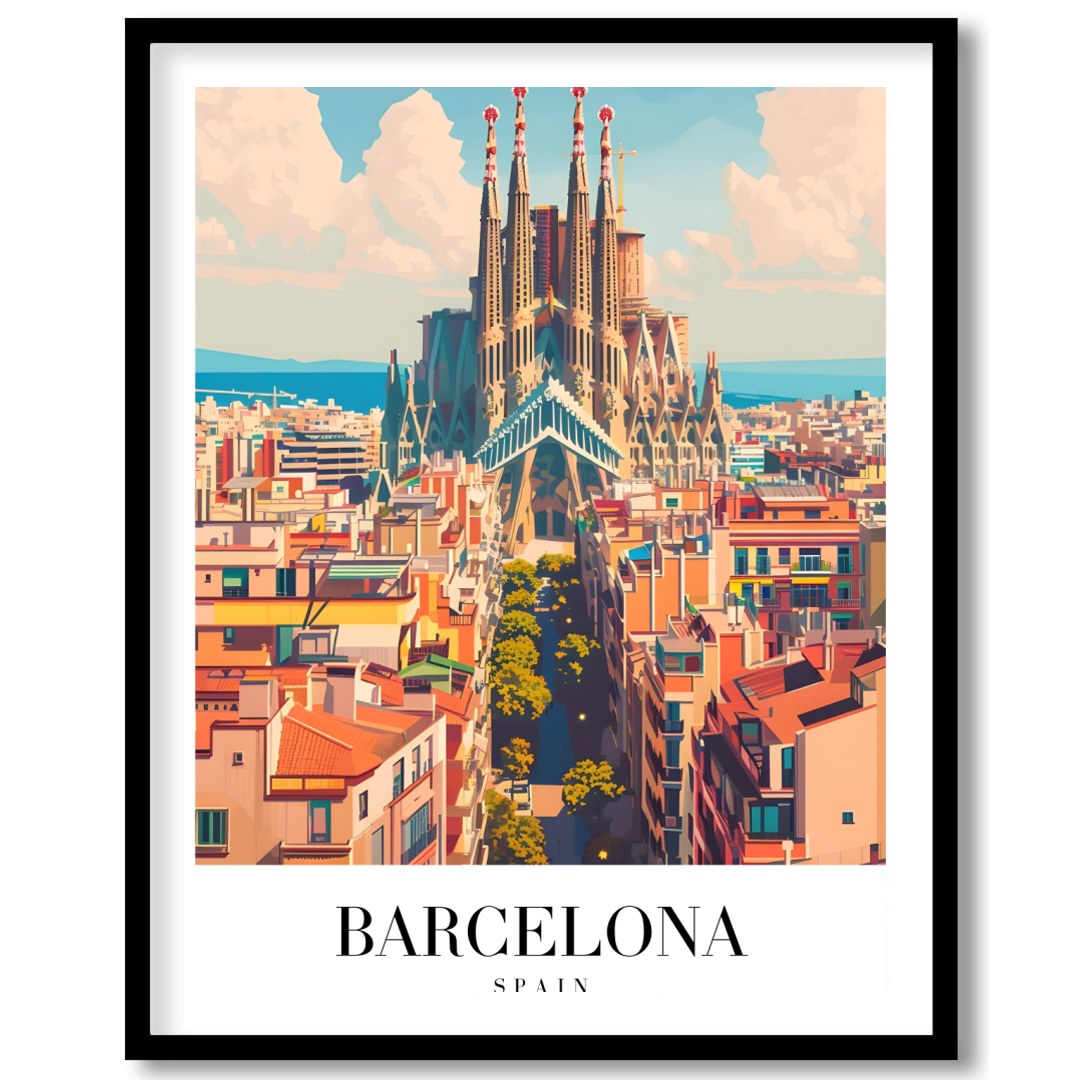 Experience the vibrant energy of Barcelona with this stunning portrayal of the iconic Sagrada for space