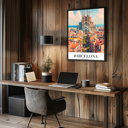 Experience the vibrant energy of Barcelona with this stunning portrayal of the iconic Sagrada for Study and Office