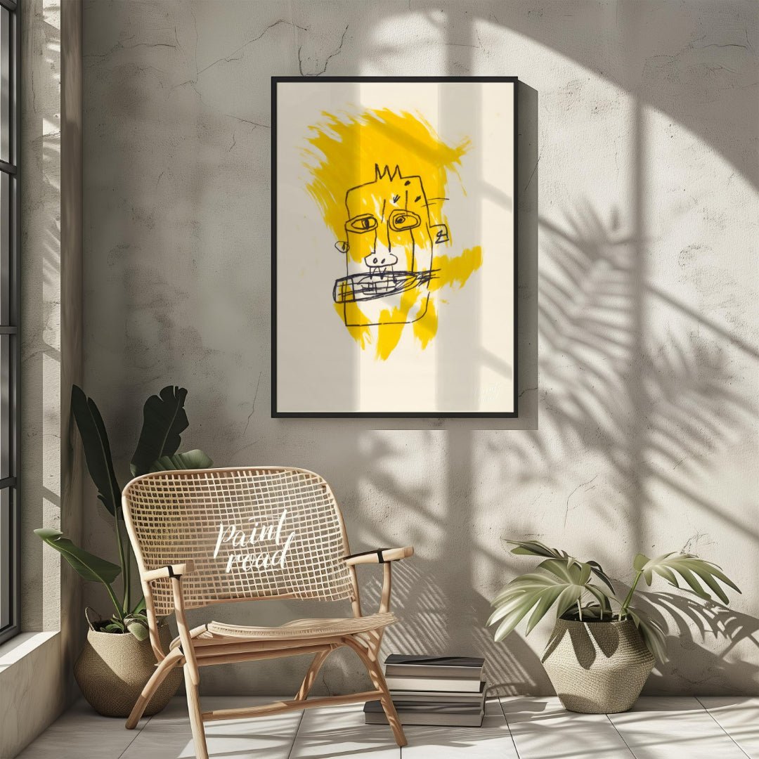 "Basquiat's Yellow Face" presents a stylized portrait reminiscent of Jean-Michel Basquiat's distinc… for other