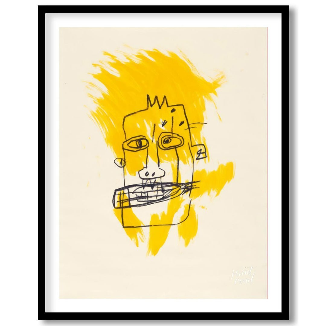 "Basquiat's Yellow Face" presents a stylized portrait reminiscent of Jean-Michel Basquiat's distinc… for sweet home