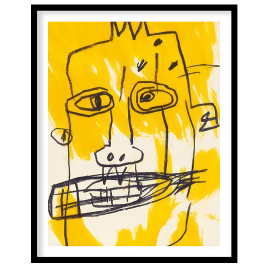 "Basquiat's Yellow Face" presents a stylized portrait reminiscent of Jean-Michel Basquiat's distinc… for sweet home
