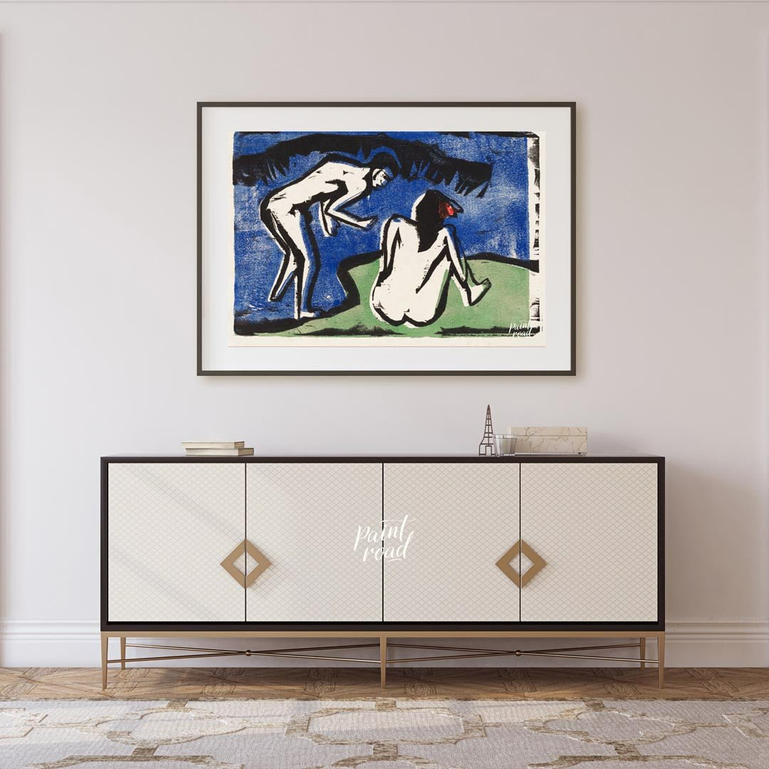 Bathing Couple" is an expressive woodcut by German Expressionist artist Ernst Ludwig Kirchner. The … for living room