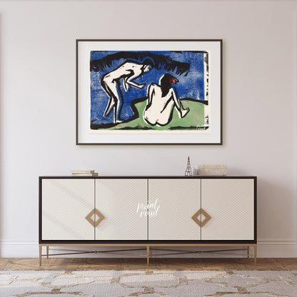 Bathing Couple" is an expressive woodcut by German Expressionist artist Ernst Ludwig Kirchner. The … for living room
