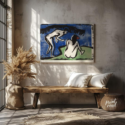 Bathing Couple Painting available online at Paintroad showing angular forms art collector and art history