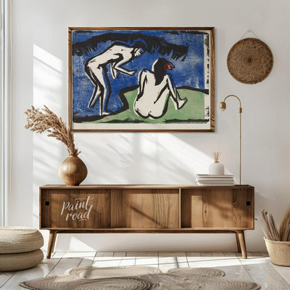 Bathing Couple Painting available online at Paintroad showing angular forms art collector and art history