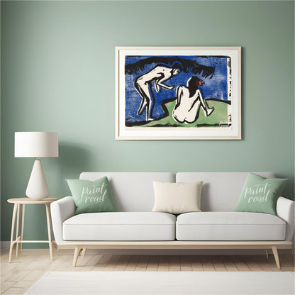 Bathing Couple Painting available online at Paintroad showing angular forms art collector and art history