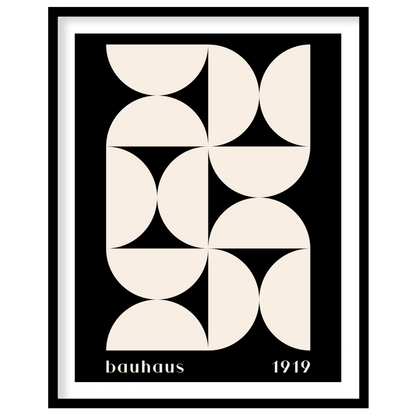 This Bauhaus-inspired poster showcases a dynamic arrangement of white semi-circular and quadrant sh… for lovely house