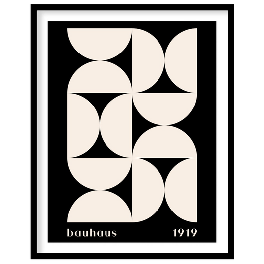 This Bauhaus-inspired poster showcases a dynamic arrangement of white semi-circular and quadrant sh… for lovely house
