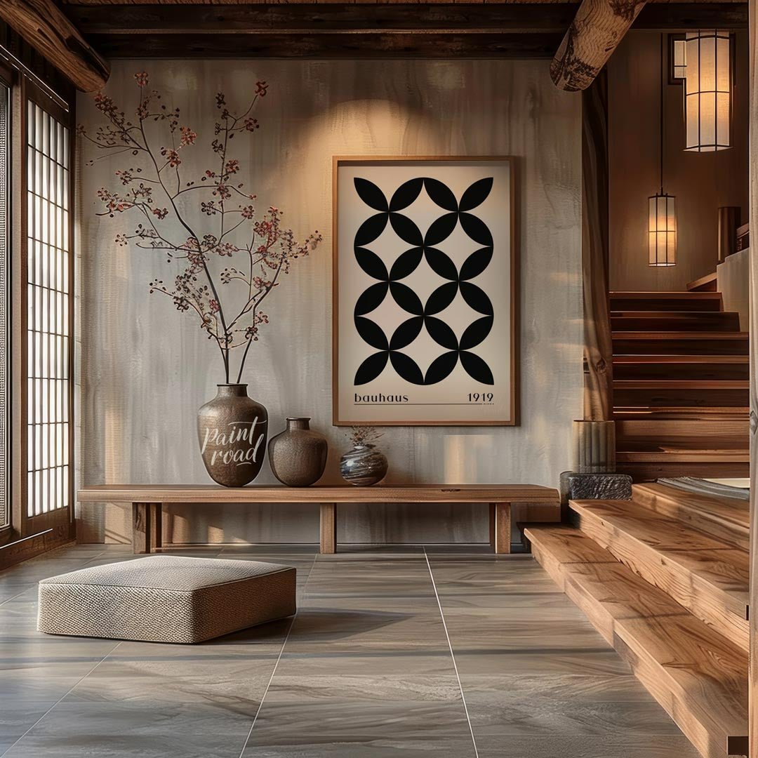 Bauhaus 1919 Black Petal Painting available online at Paintroad showing 1919 abstract pattern and academic decor