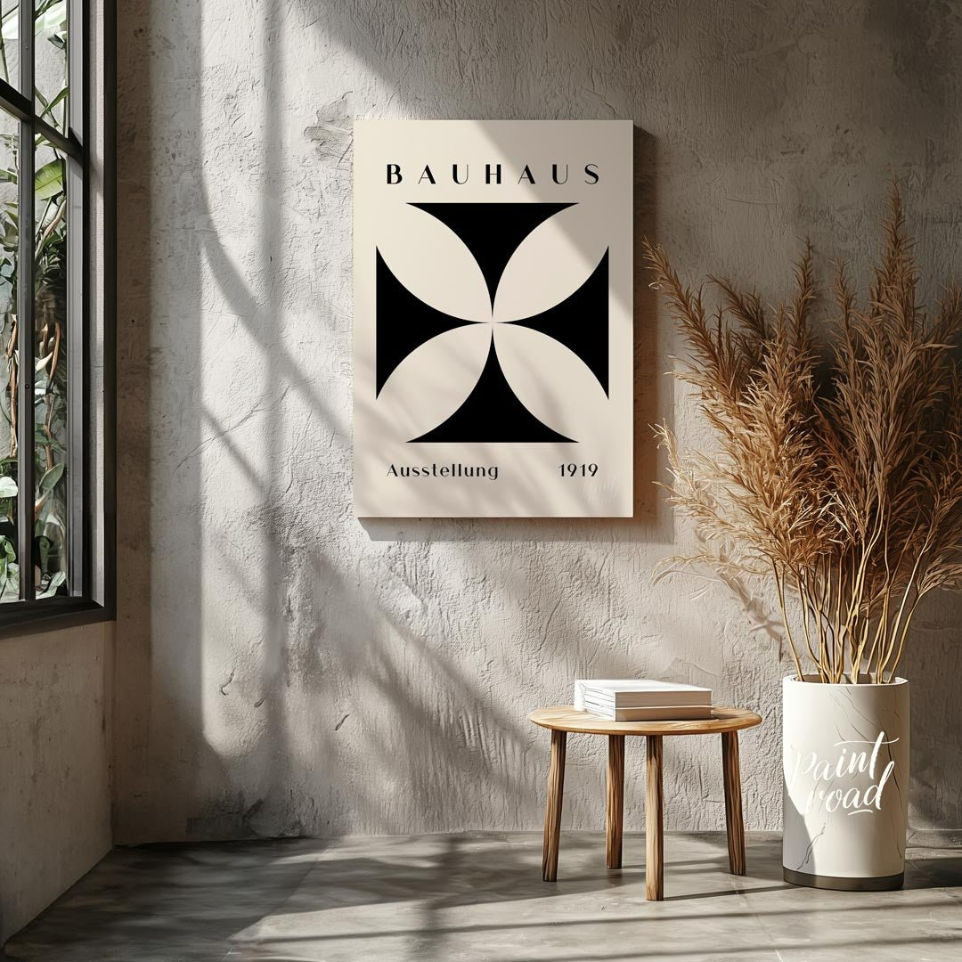 A quintessential example of Bauhaus design, this poster features a bold, graphic black quatrefoil s… for living room