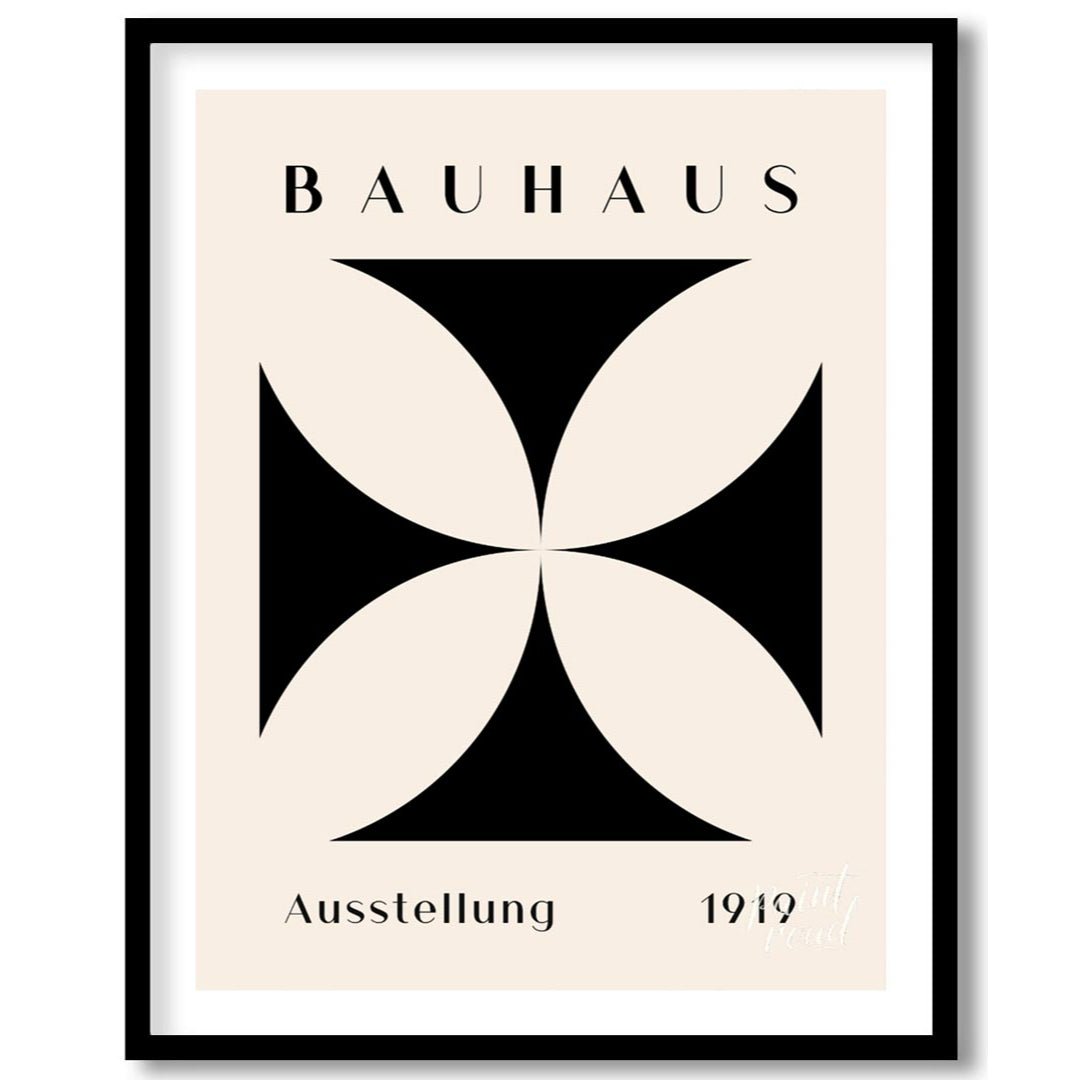 A quintessential example of Bauhaus design, this poster features a bold, graphic black quatrefoil s… for sweet home